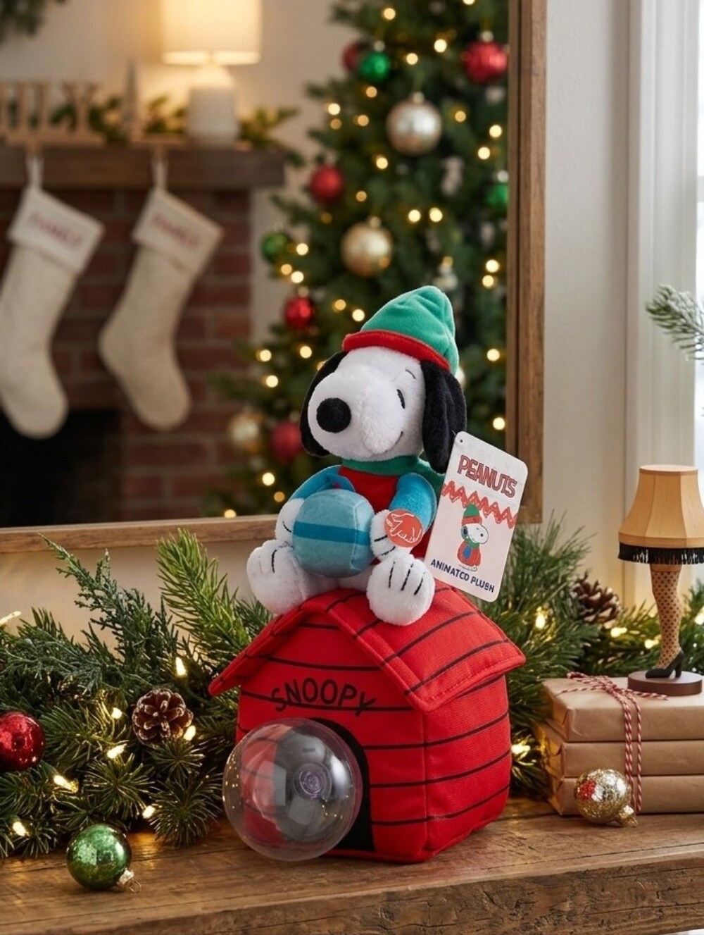 Peanuts Musical  Snoopy Holiday Plush on Red Doghouse